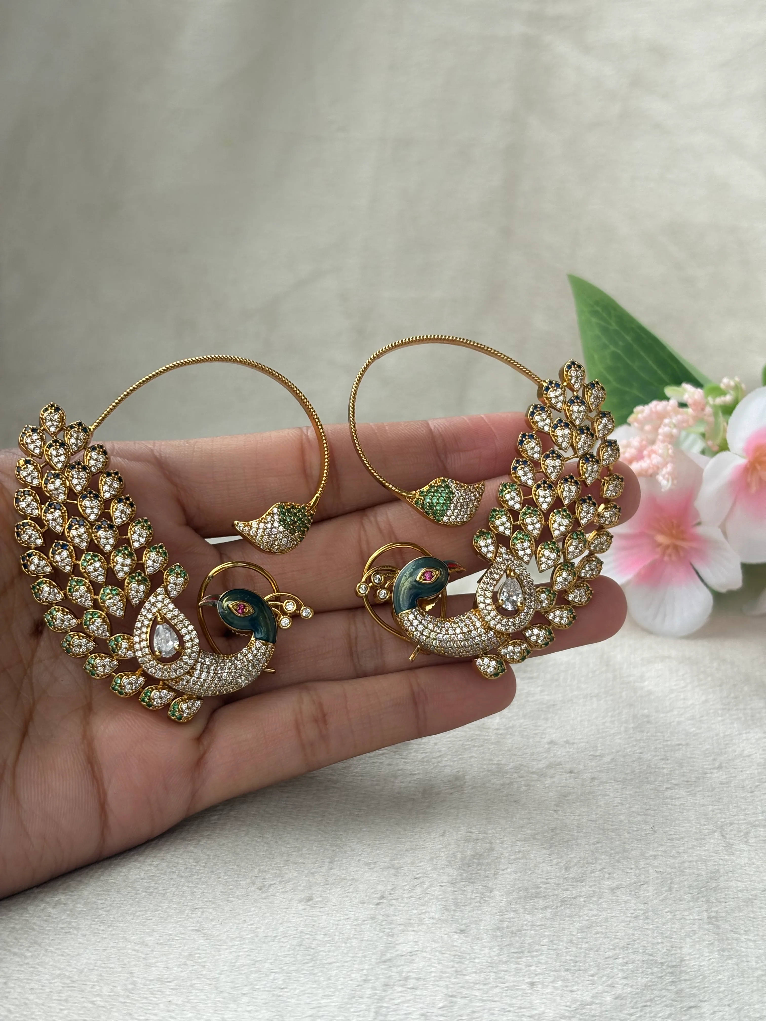 Royal Peacock Ear Cuff Earrings