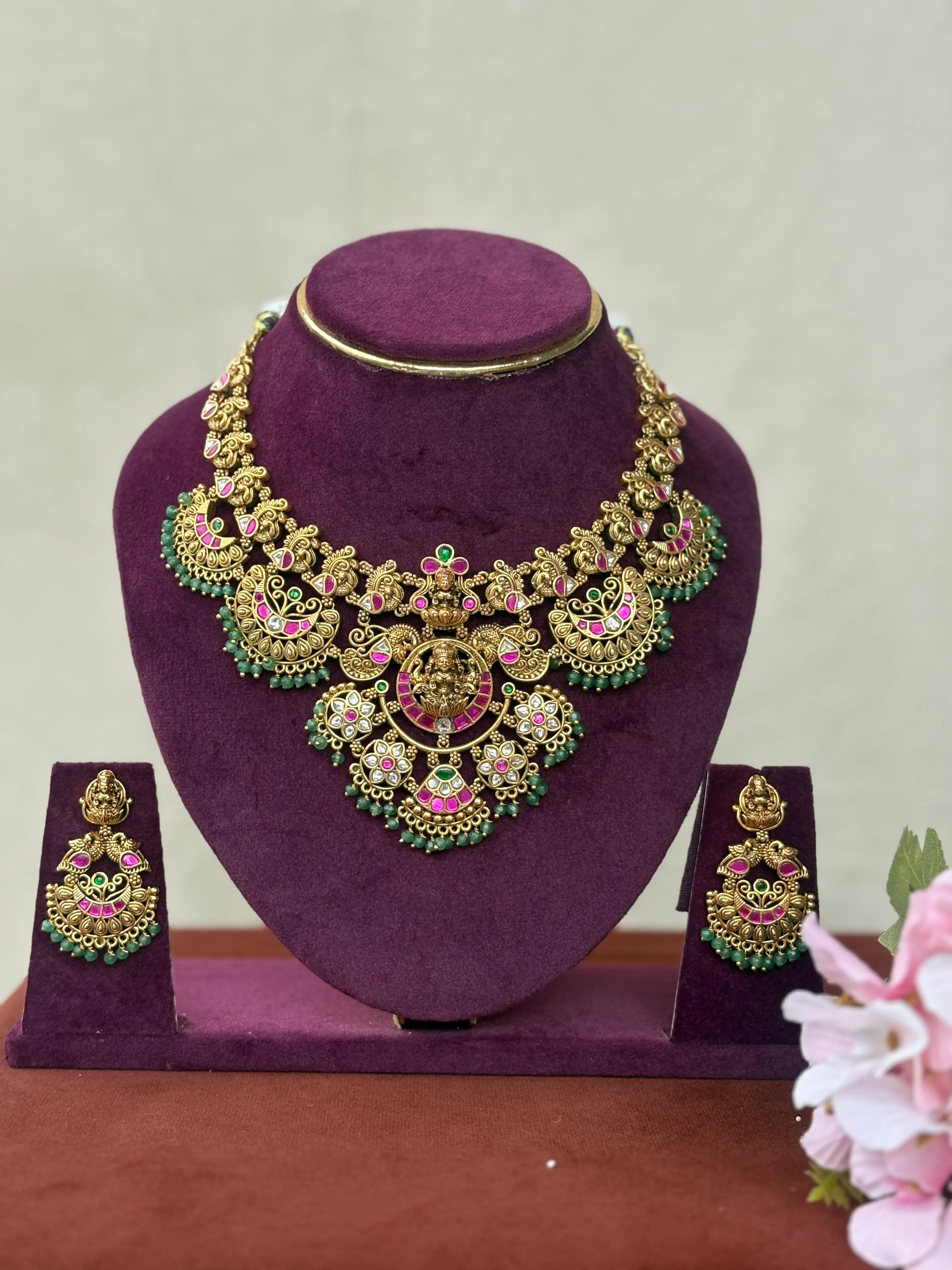 Pure Jadahu Antique Temple Necklace Set
